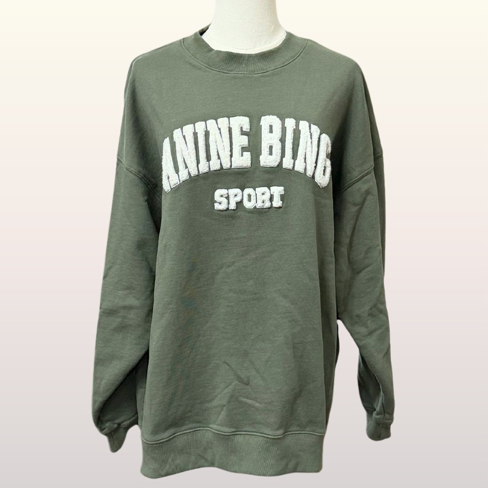 Anine Bing Sport Tyler Sweatshirt size Small Olive Green Logo Pullover